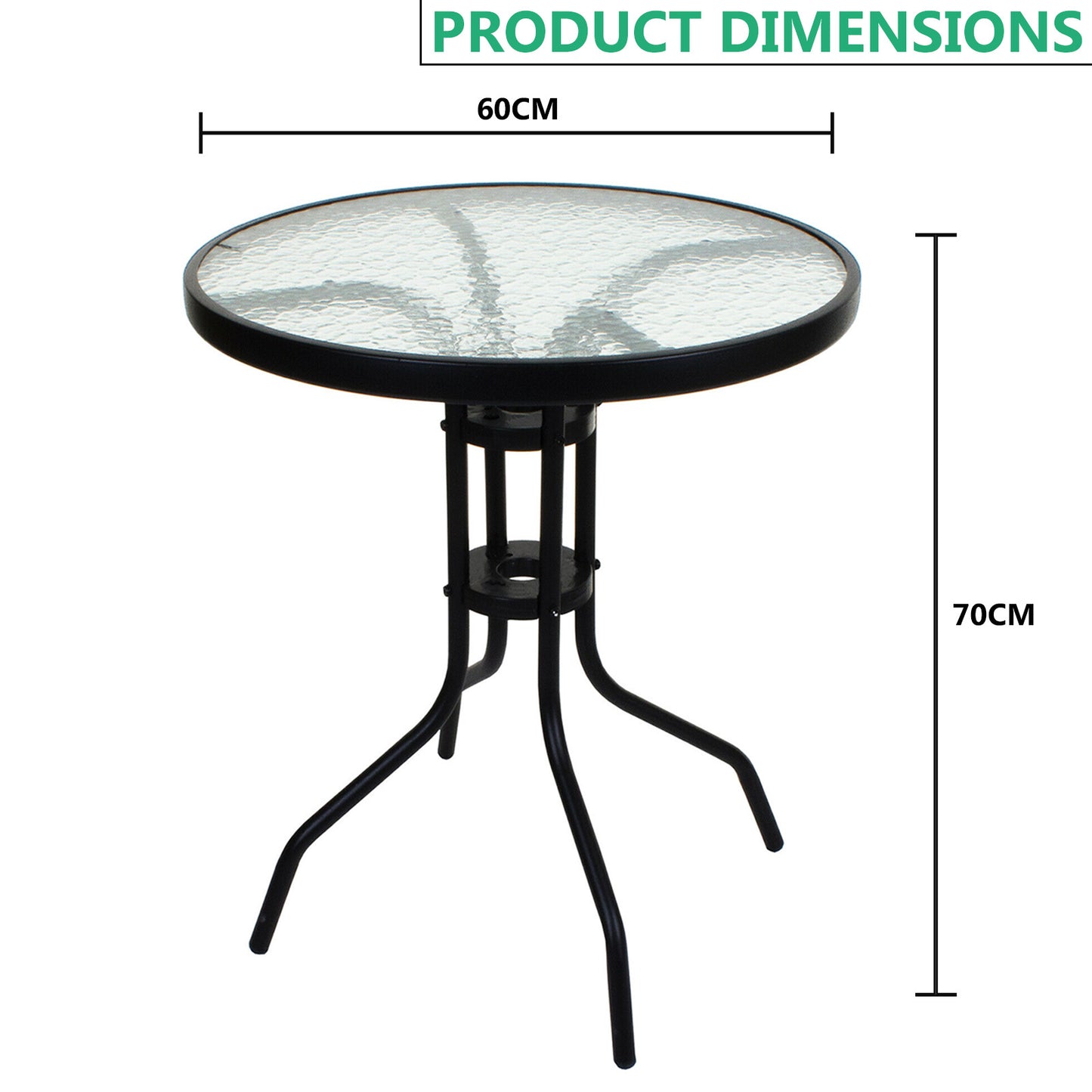 Outdoor Dining Table, Bistro Patio Garden Table, Metal Glass Top Table for Indoor Outdoor Cafe Dining, Black