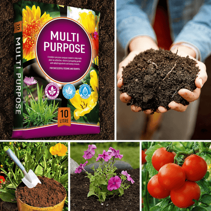 3x Growmoor Multi Purpose Compost 10L – Large Volume Potting Compost for Indoor Plants, Outdoor Containers, Hanging Baskets & General Gardening Use