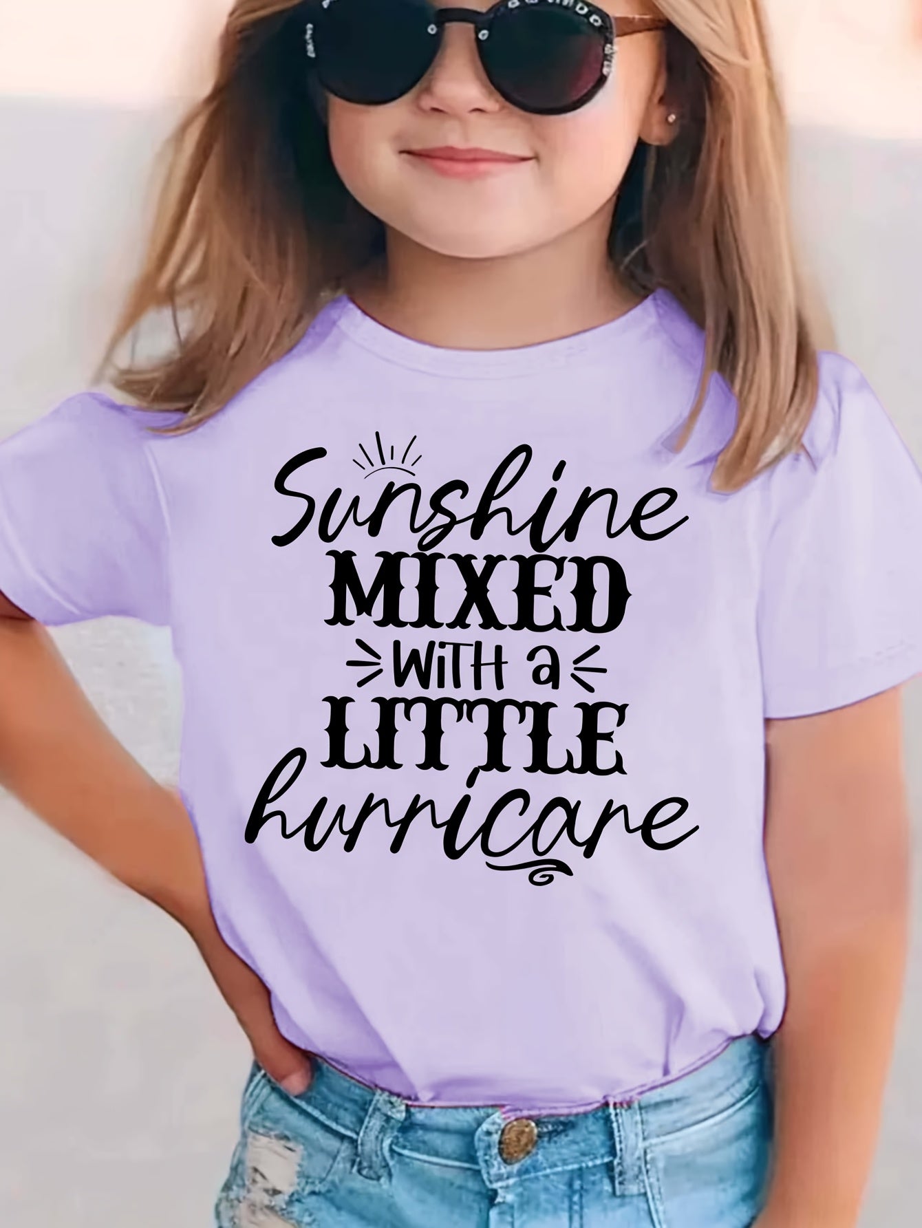 Girl Sunshine MIXED with a LITTLE Hurricane Simple Letter Print Short Sleeve Casual Versatile T-shirt