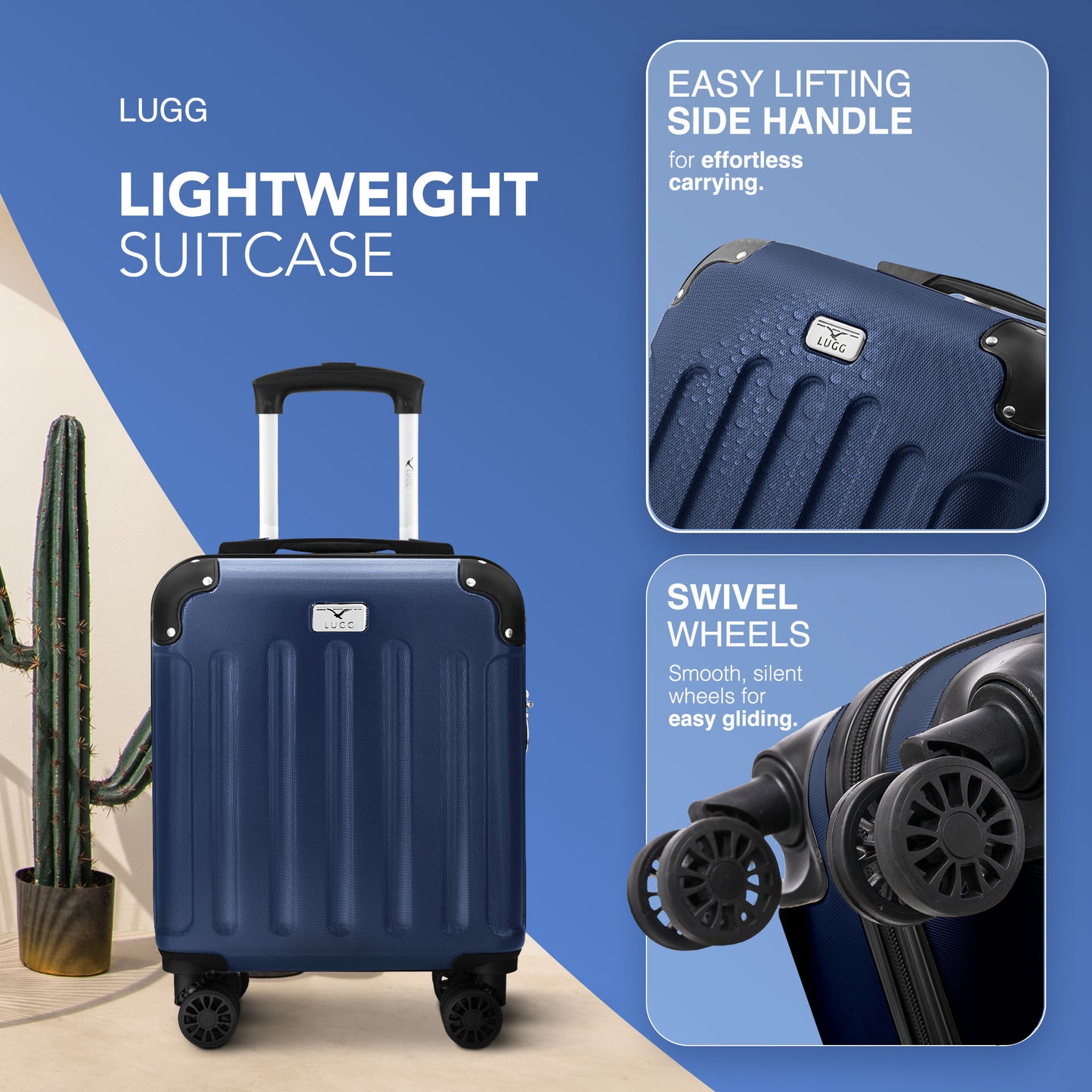 LUGG Skywander 15 Inch (45x34x20cm) Lightweight Underseat Cabin Bag EasyJet Approved Carry-On Suitcase, Durable ABS Hard Shell, Smooth Double Spinner Wheels, Water Resistant & Compact Travel Luggage (45x34x20cm)