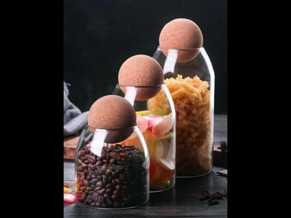 3pcs Glass Food Storage Canister, 500ML & 800ML & 1000ML Airtight Sealed Container Canister, Clear Glass Storage Jar, with Cork Lid, for Spices, Sugar, Coffee, Biscuits, Candies