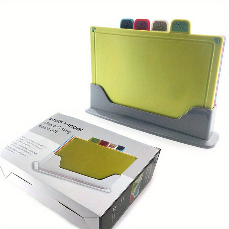 Index Chopping Board Set of 4, Plastic Cutting Boards with Stand, Color Coded Chopping Boards for Kitchen, Dishwasher Safe