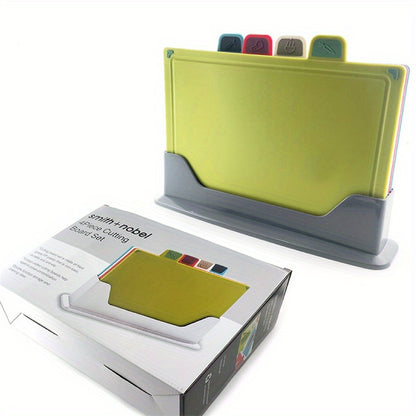 Index Chopping Board Set of 4, Plastic Cutting Boards with Stand, Color Coded Chopping Boards for Kitchen, Dishwasher Safe