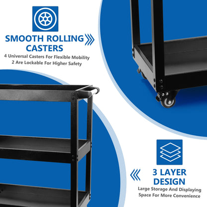 3 Tier Shelf Tool Trolley Cart ool Storage Trolley Bearing Wheel Heavy Duty Garage DIY Storage Trolley for Transport Tools Workshop