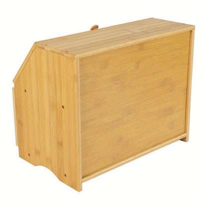 1 2-layer Bamboo Wooden Bread Box Kitchen Food Storage Box Bread Container Household Large Capacity Bread Storage Box 39x32x25cm
