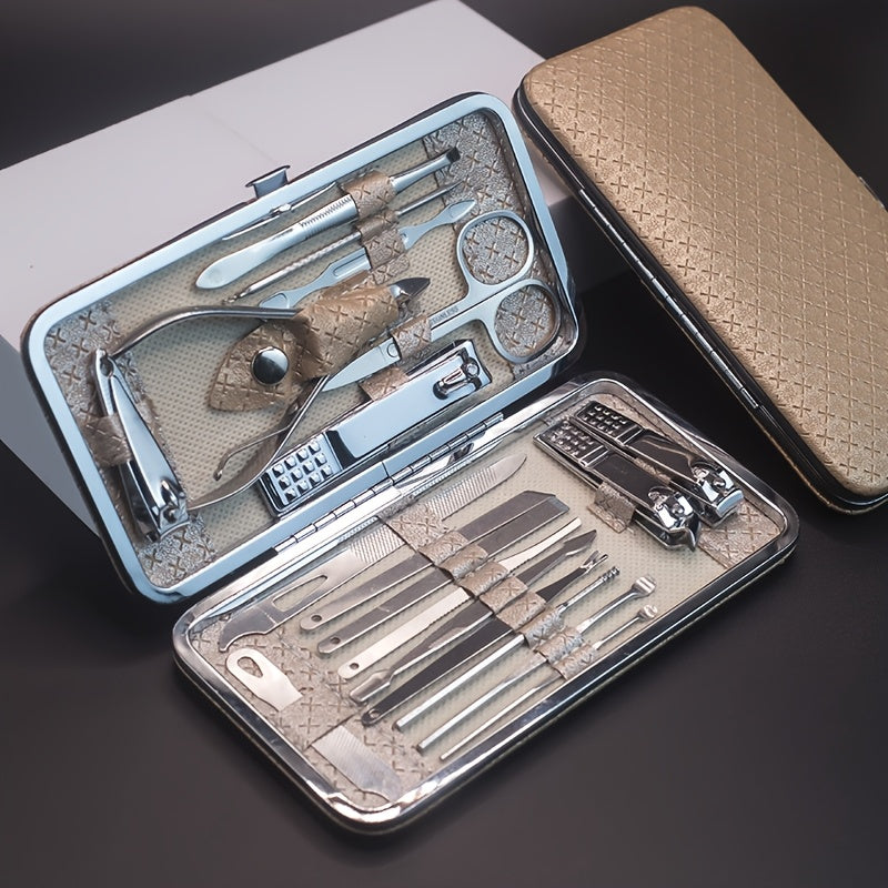 Golden 19pcs Set Classic Boxed Manicure And Pedicure Tool Set with Storage Box, Portable Foot Care Set, Suitable for Women And Men, Travel Home Salon Gifts