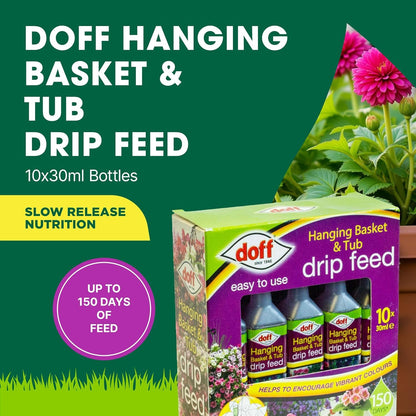 Doff Hanging Basket & Tub Drip Feed 10x30ml Bottles Fast-Acting Plant Food & Fertilizer for Healthy Growth