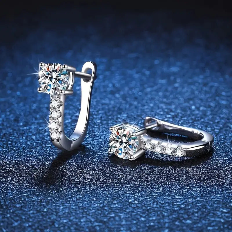 925 Sterling Silver 0.5-2Ct Moissanite Earrings with 4 Small Diamonds, Perfect Anniversary, Birthday, Valentine'S & Mother'S Day Gift for Her, Gift Box Included