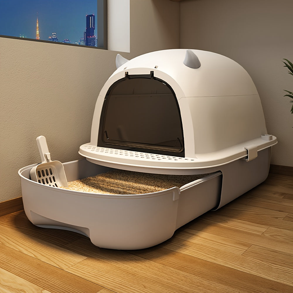 1pc Large Cat Litter Box, Foldable for Storage, Drawer Design, Easy to Push And Pull, Two-way Movable Door Panels, Semi-enclosed, Suitable for Pets Weighing 6 Kilograms, Suitable for Family Cat Toilets