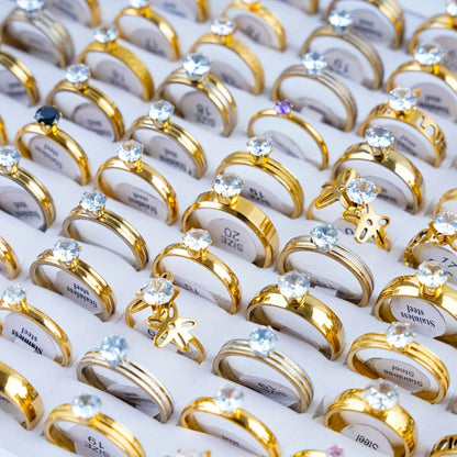 20 Fashionable Classic Rhinestone Stainless Steel Rings for Women and Men, Simple Shiny Colorful Finger Jewelry, Wedding Party Gift
