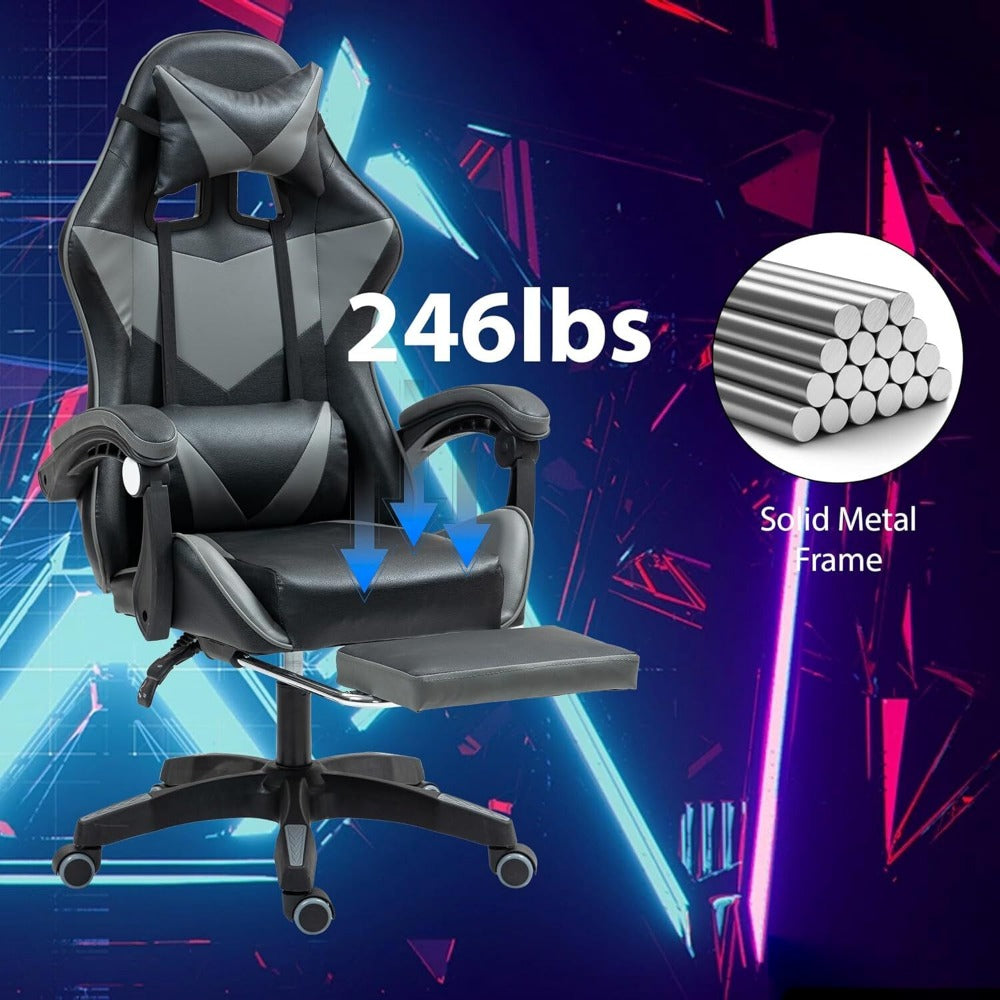 Gaming Chair with Footrest & Lumbar Support – Ergonomic Reclining Office Chair with Optional Massage, 120kg Capacity, High Back Swivel