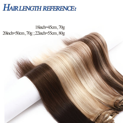 Set of 8 Clip-In Hair Extensions Made from Real Remy Human Hair, Perfect for Seamless Application. Ideal for Christmas Gifting, Available in Lengths from 18 to 55.88 cm, Especially for Black Friday