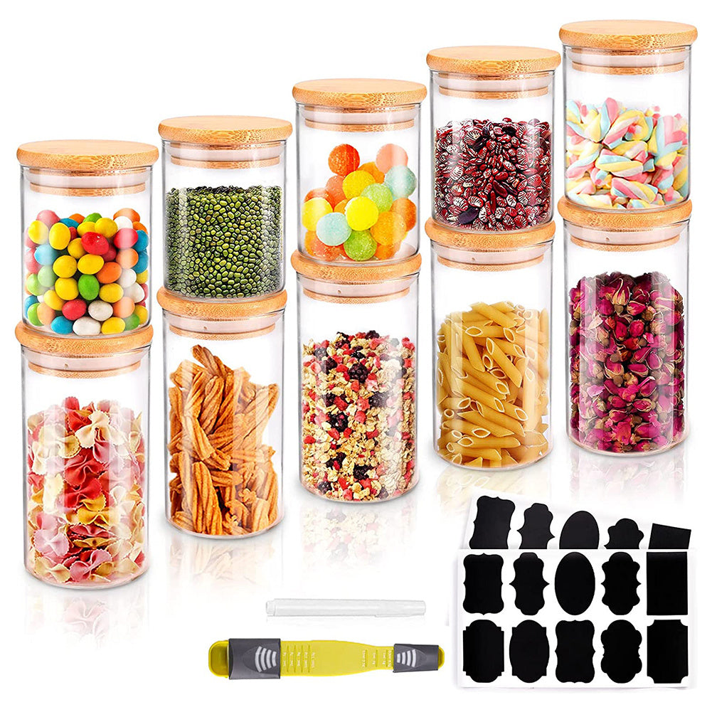 Glass Food Storage Jars With Lids Set Of 10 Glass Airtight Kitchen Food Canisters Cylinder Clear Preserving Seal Containers With Lid For Canning Cereal, Pasta, Spices Valentine's Day Gifts