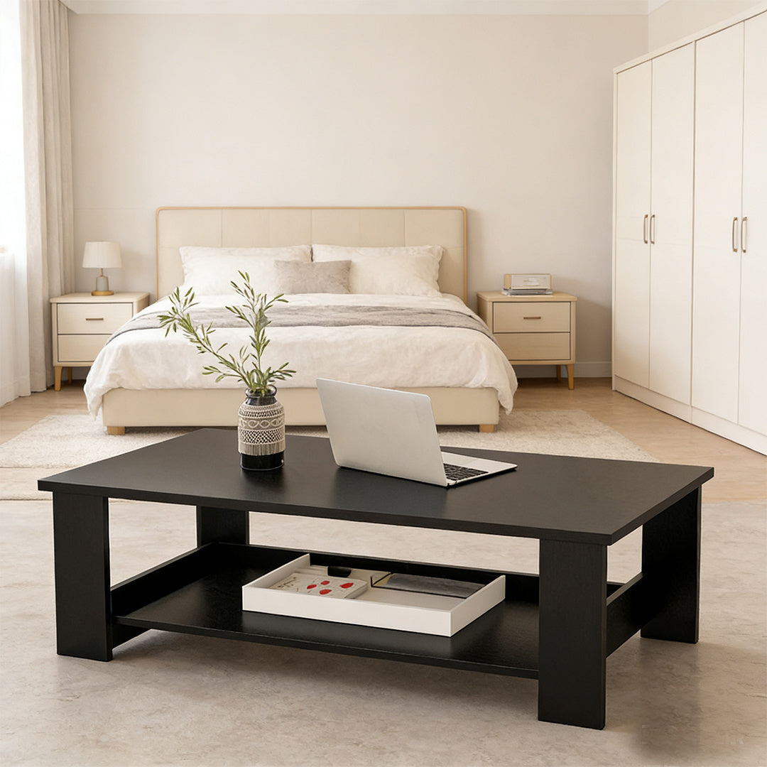 Modern Coffee Table Living Room Tea Side End Desk With Lower Storage Shelf Black