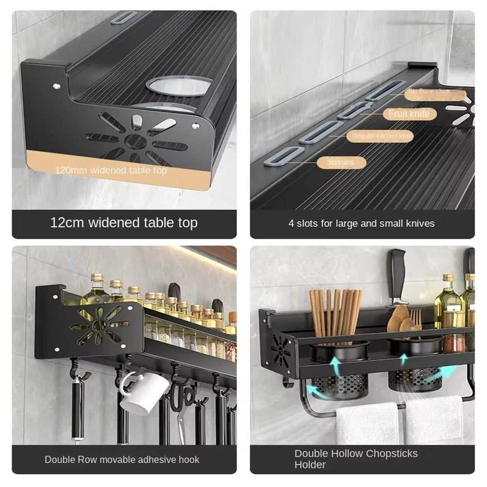 Wall-Mounted Kitchen Storage Shelf Kitchen Hook Rack Wall Mounted Utensil Rack Kitchen Shelf Organiser Spice Racks
