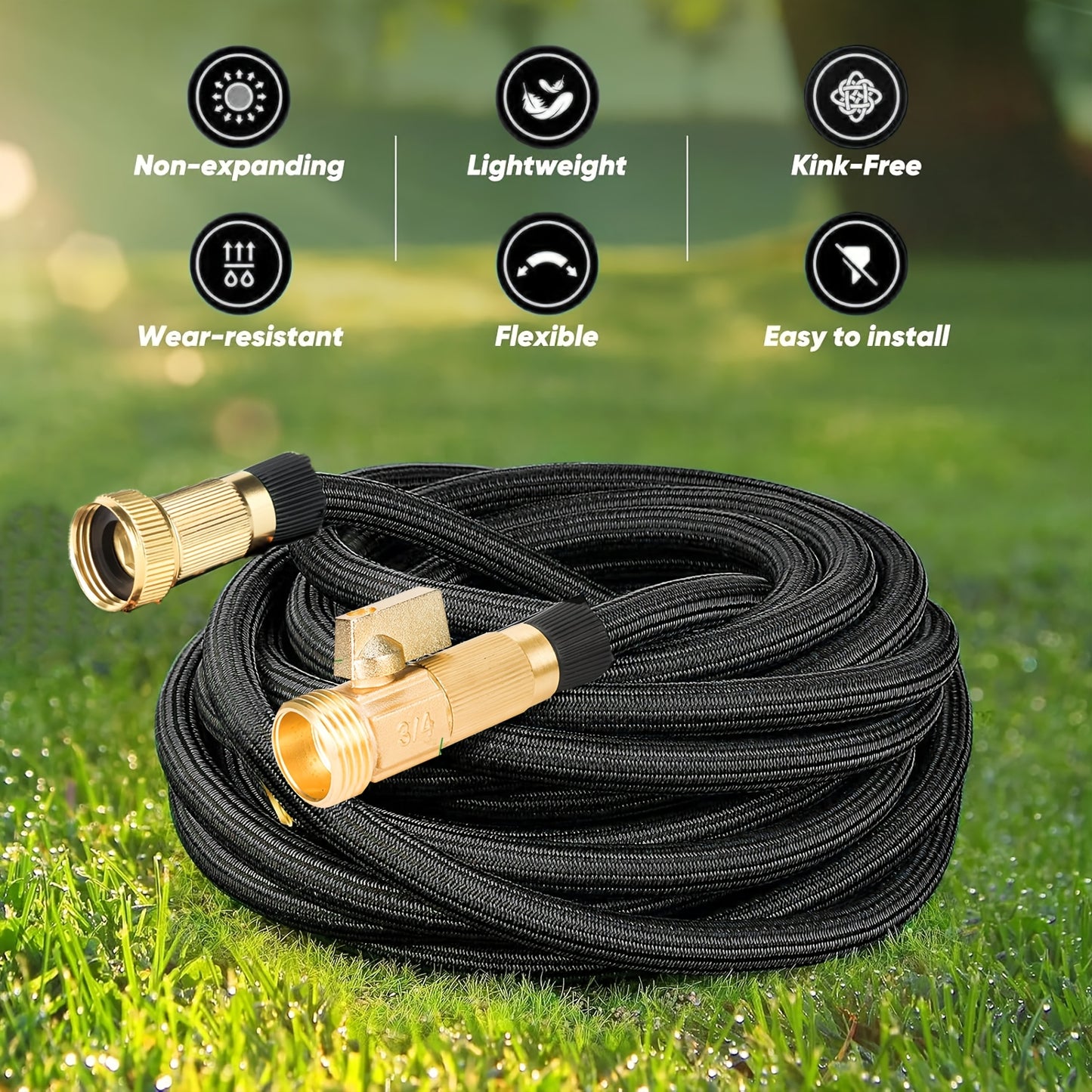 100ft Heavy-Duty Garden Hose, Expandable, Four Colors Are Available, With 1/2" Solid Brass Fittings, Leakproof Design, Durable Rubber Material, US Standard Threads- Perfect For Gardening, Cleaning, Forestry.