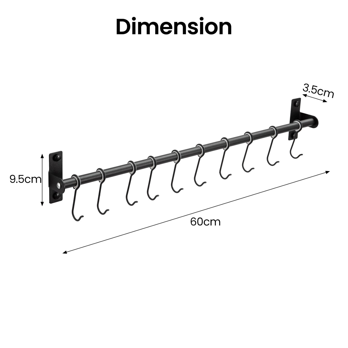 Utensil Rack Stainless Steel Wall Mounted Utensil Hooks with 12 Removable Hooks Kitchen Utensils Holder Utensil Hanging Rack Rail 52Cm (15.6")