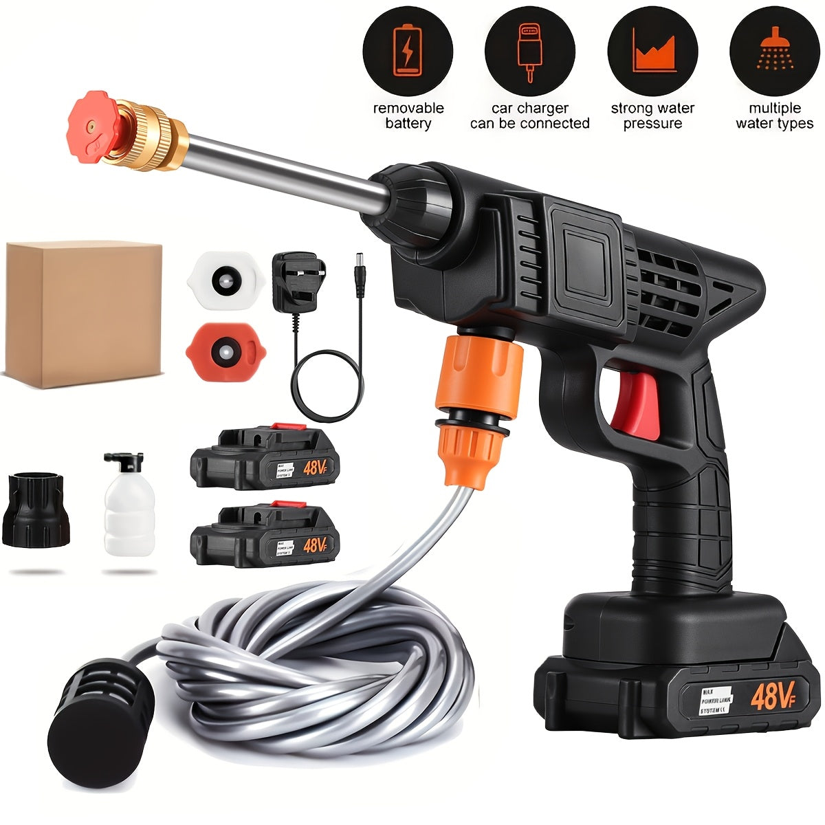 Cordless Portable Pressure Washer with 2 Batteries, 3000PSI Cordless Power Washer, Rechargeable Battery Jet Wash for Car Garden Home Patio Driveways, 5.03 Meters Hose Included