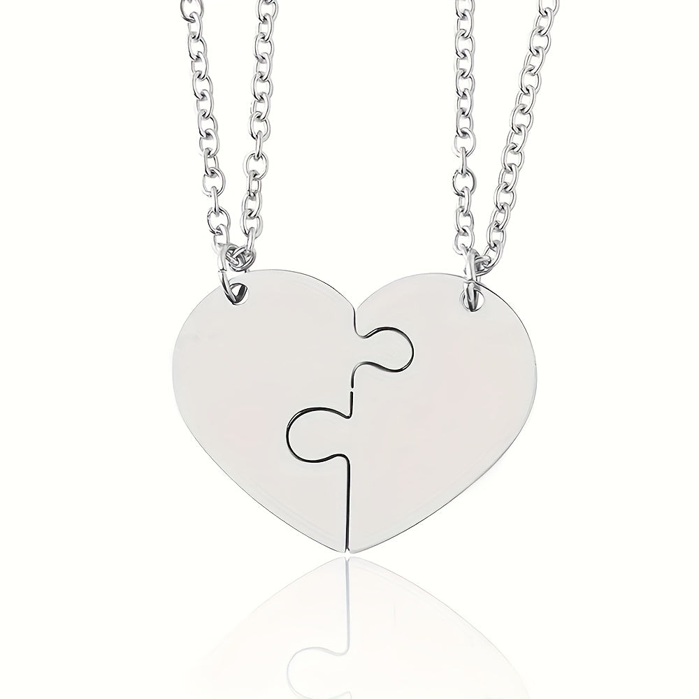 2pcs Name Customized Two Halves Heart Necklace/Stainless Steel Material/Peach Heart Can Engrave Family, Good Friends, Couple Names/Two-Piece Necklace