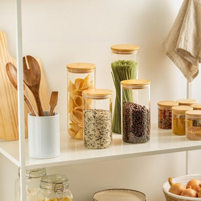 Glass Storage Jars - Set of 4 Airtight Glass Jars with Lids Clear Food Storage Container Jar- Food Kitchen Canisters Sets for Spaghetti Beans Snack Flour Cereal Storage, 550ml/950ml/1300ml/2000ml