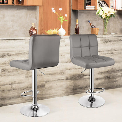 GartistGo Bar Stools Set of 2, 360° Swivel Adjustable Height Barstools with Waterproof PU Leather Upholstery, Heavy-Duty Metal Frame Counter Stools for Kitchen Breakfast Bar, Square