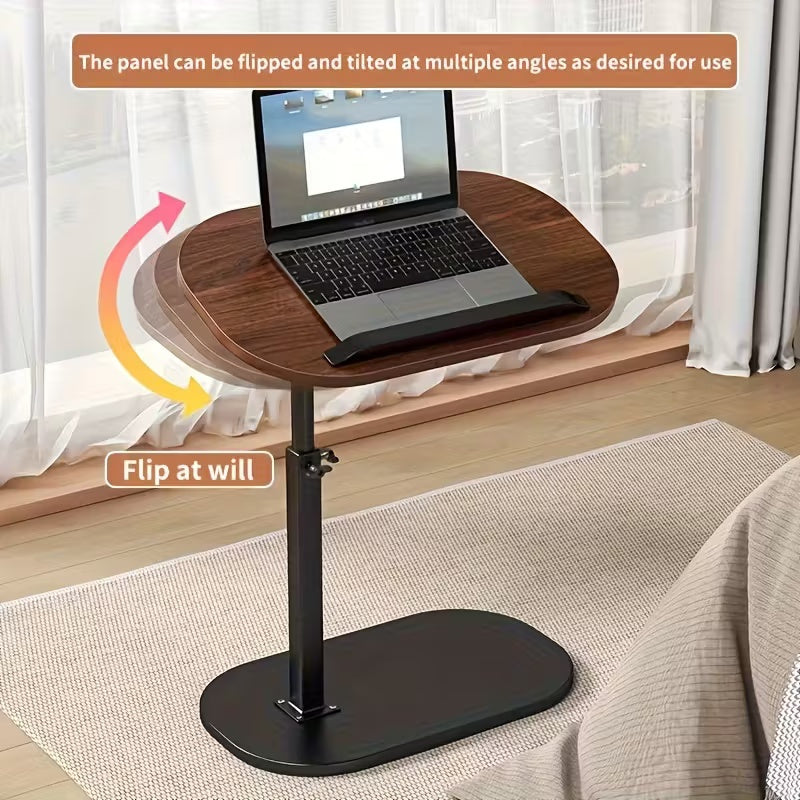 1pc 360 ° Flip Desktop Adjustable Height Small Table, Fashionable and Simple Metal Frame with Wooden Desktop Stable and Not Easy to Shake, Portable and Lightweight Side Table Snack Table - Home Office Desk Bedside Table, Essential for Drama Enthusiasts, H