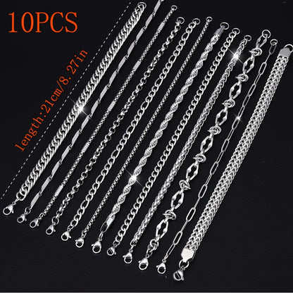 10pcs 304 304 Stainless Steel Men'S Bangle bangle bracelet - Women'S Bangle bangle bracelet - Unisex Style Jewelry, Easy And Fashionable Men'S Bangle bangle bracelet Set, Perfect Choice for Back-To-School Season, Christmas, And Birthday Gifts
