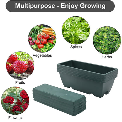5pcs Balcony Vegetable Basin, Long Strip Horon Basin, Outdoor Creative Plastic Vegetable Planting Box, Available in White, Gray, Dark Green And Brick Red. Available Sizes: L42.5*W17*H14Cm/L49.5*W19*H*14Cm