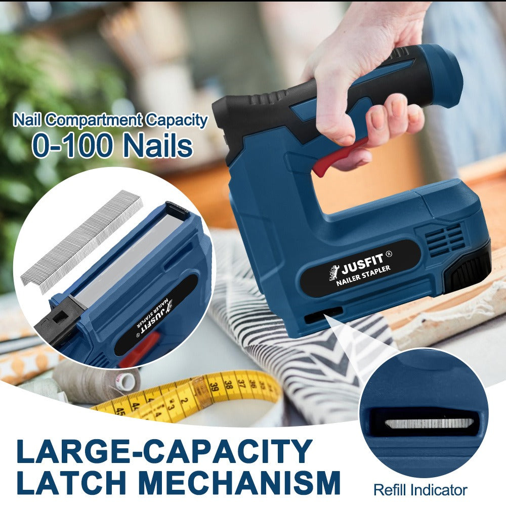 2-in-1 Electric Nail Gun & Staple Gun – Wireless USB Rechargeable with 1000pcs 18GA Brad Nails & 1000pcs Type 53 Staples, 100pc Capacity, Lightweight for DIY, Carpentry, Upholstery & Home Renovation