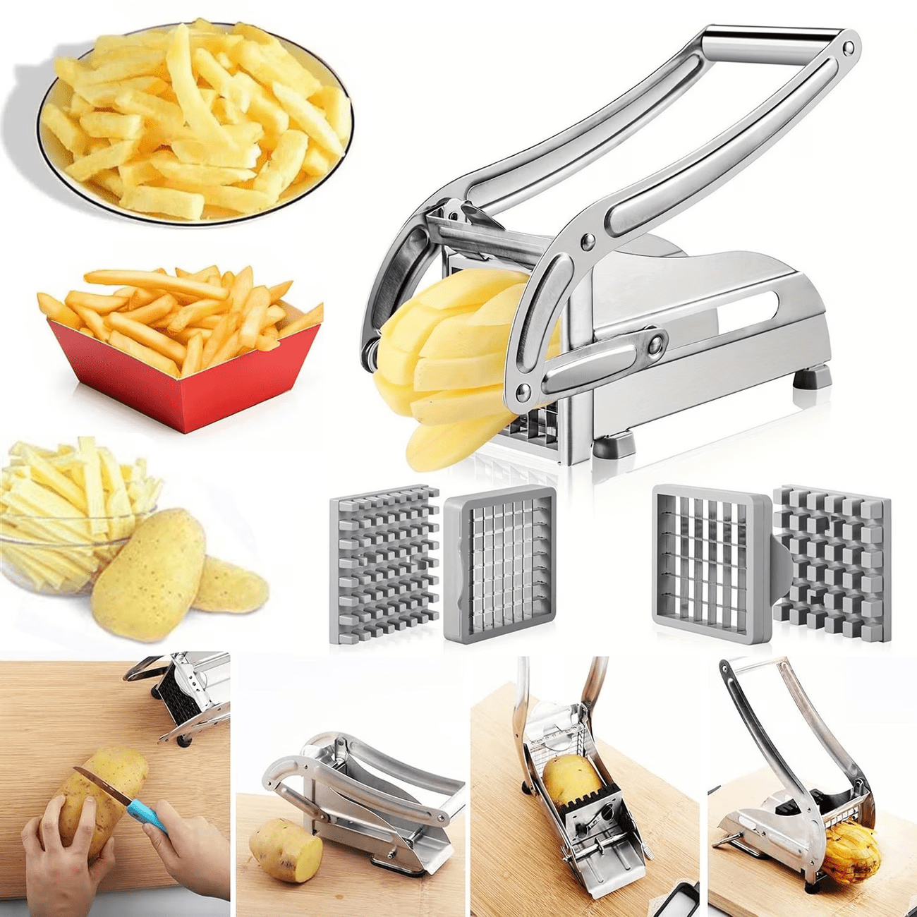 Stainless Steel Fruit Cutter, Vegetable Cutter, French Fry Cutter, French Fry Chopper, Potato Slicer, Vegetable Chopper, Onion Chopper, Food Chopper, Chop Potatoes Carrots Cucumbers, Kitchen Supplies, Kitchen Gadgets, Kitchen Additions