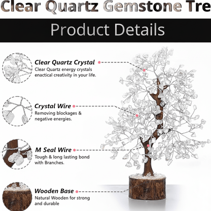 Clear Quartz Crystal Tree – Natural Healing Crystal Decor for Home Office Desk, Spiritual Feng Shui Ornament, Positive Energy Crystal Gift for Women Men, Meditation Reiki Decor, Living Room Ornament, Gift Box Included with Mini Crystal Guide