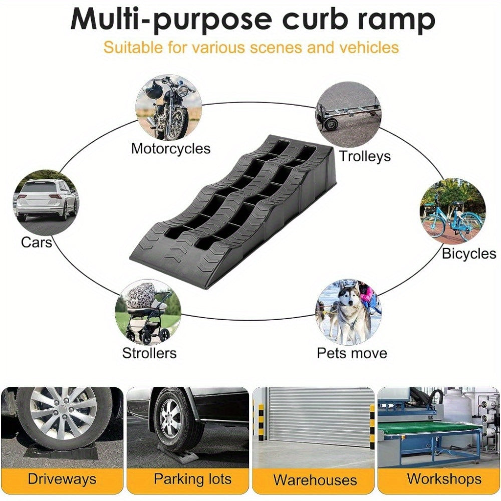 2pcs Car Ramps 4 Ton Plastic Kerb Ramps Wavy Ramp Car Ramps Heavy Duty 3 Step Car Lift Ramps Caravan Leveling Ramps for Home Garage Motorhome Leveling 61X21.5X12CM