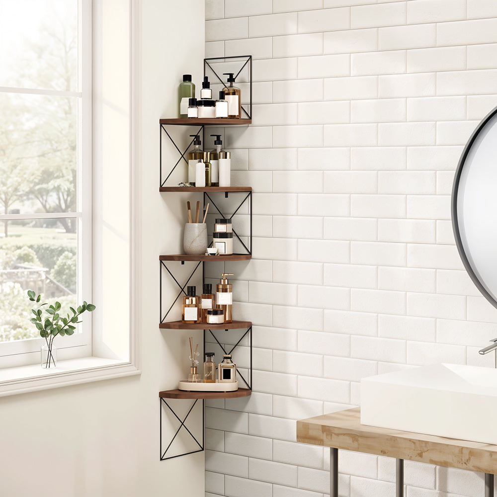 1pc 5-Tier Wooden Corner Shelf - Space-Saving Floating Bookcase & Display Stand | Easy Assembly Storage Rack for Books, Plants & Decor in Living Room, Office & Bathroom