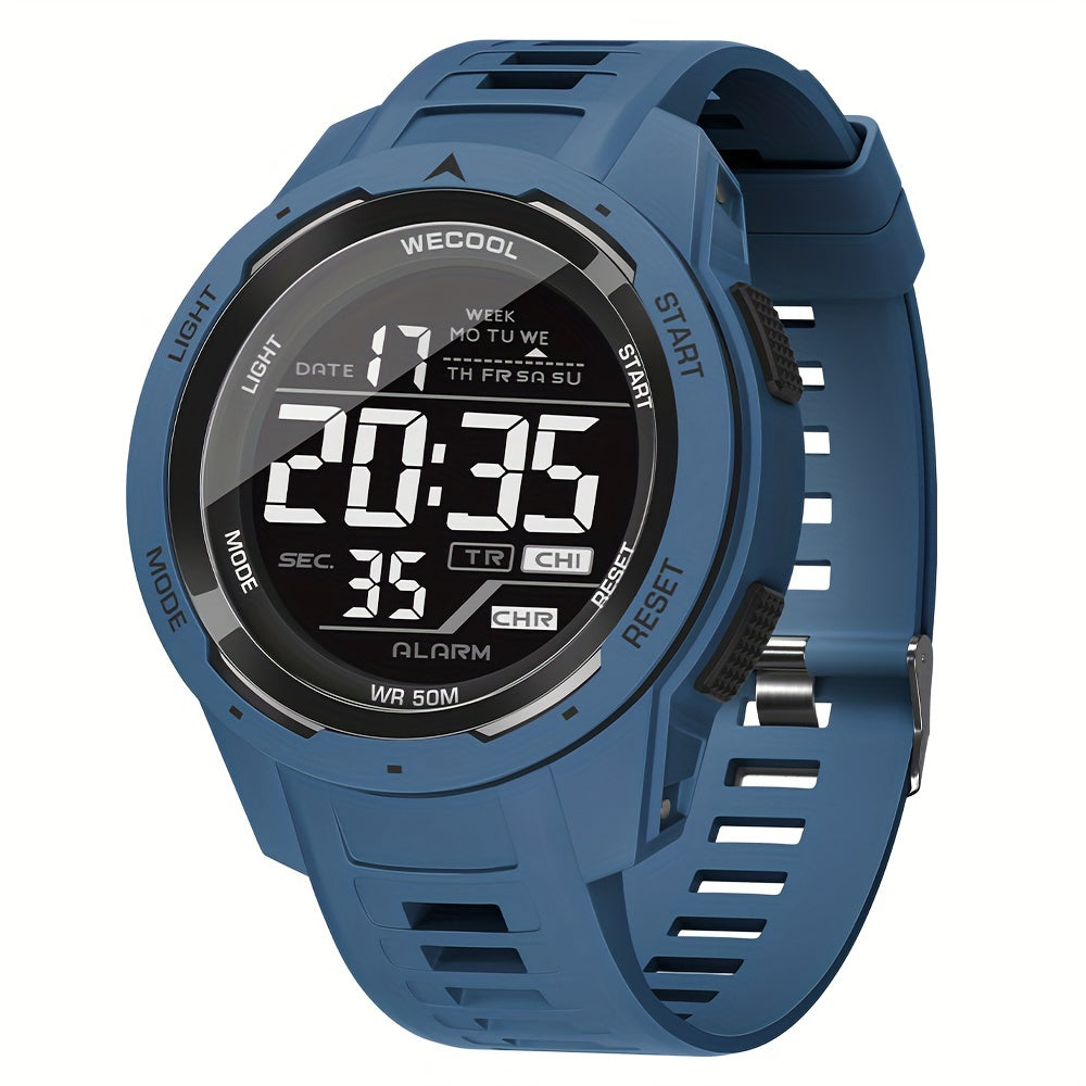 Men'S Chronograph Large Dial Digital LED Luminous Calendar Week Outdoor Sports Way Fashion Watch Wristwatch