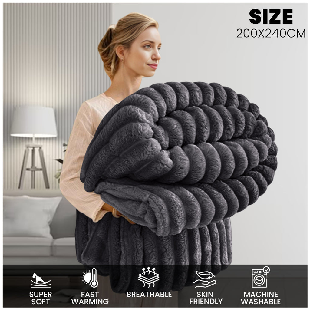 GC GAVENO CAVAILIA Ribbed Fleece Throw – 200 x 240cm