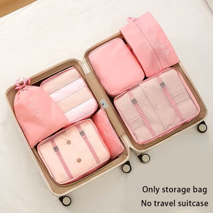 Packing Cubes Set of 7 for Suitcase – Travel Organiser Bags for Clothes, Shoes, Toiletries & Accessories, Oxford Fabric Luggage Sorting Pouches for Holiday & Business Travel in Grey, Pink, Blue & Beige