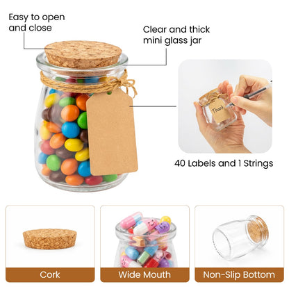 40pcs small glass jars, 200ml/7oz clear medicine bottles, suitable for weddings, party favors, spice storage, bath salts, etc. - Mini containers