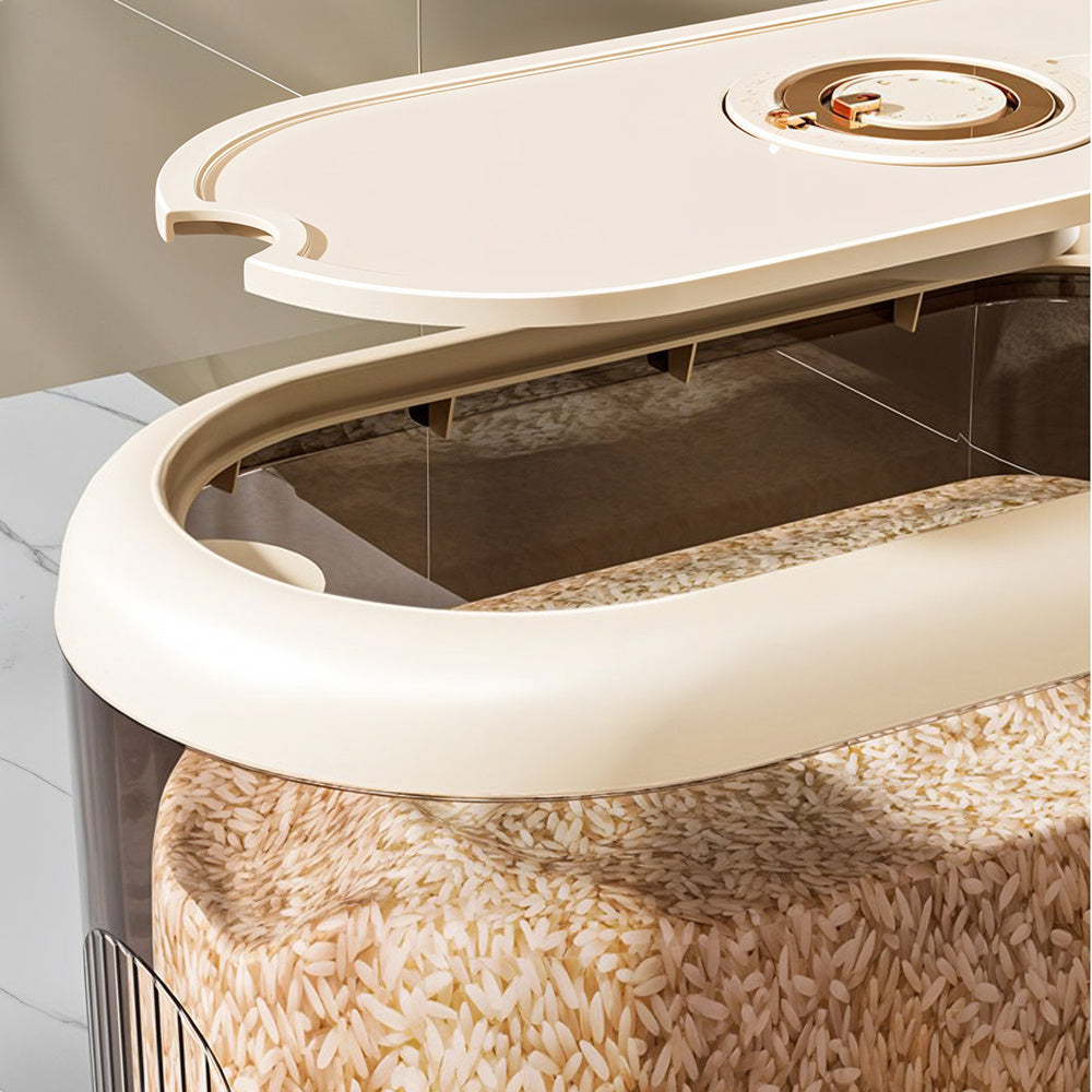 5/ 10KG Rice Dispenser, Rice Containers Storage with Measuring Cup Household Cereal Dispenser Bucket for Rice, Flour, Salt, Oat, Cereals, Cream White