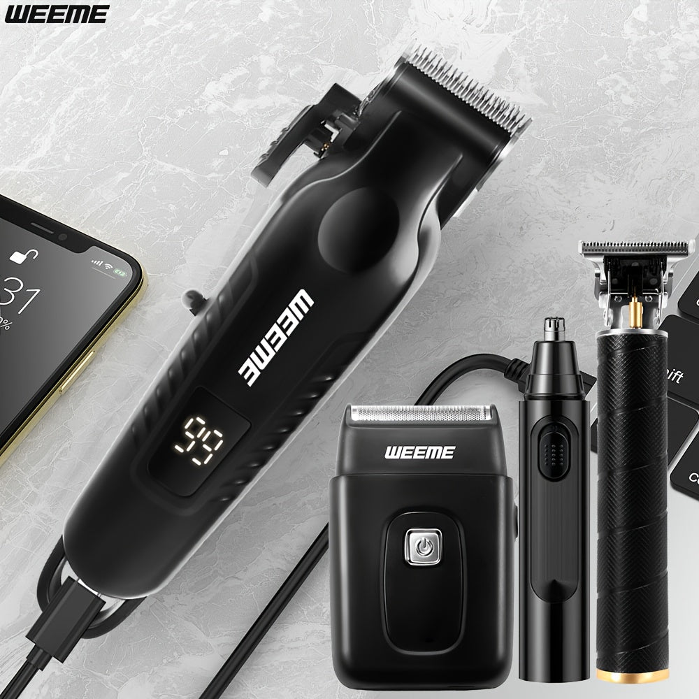 WEEME Hair Clippers 4pcs 3pcs 2pcs Black Golden for Men Professional, Beard Trimmer Kit, Cordless Clippers And Trimmers Set, Electric Razor Shavers And Nose Trimmer, Mens Grooming Kit for Barber, Valentines Day for Him Father'S Day Gift for Men
