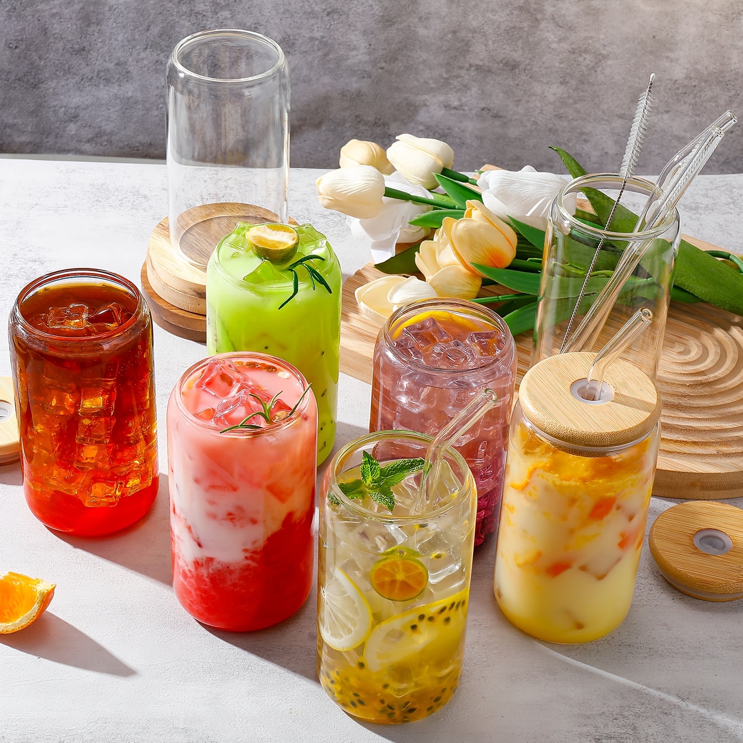 4/6/8/12/16 Glasses With Lid And Straw Only 16 Oz, Transparent Glasses Suitable For Gifts, Business, Drink Cup Sets, Iced Coffee Cups, Cute Aesthetic Tea Cups, Homemade Drink Cups