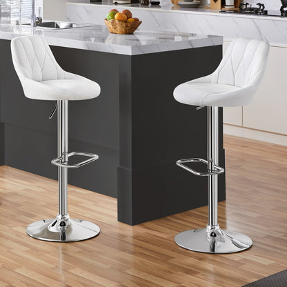 Swivel Bar Stools Set of 2 Faux Leather Height Adjustable 61.5-83cm Ergonomic Backrest Cushioned Seat Chrome Footrest 136kg Capacity Kitchen Island Counter Dark Grey Black White Retro Brown Light Grey