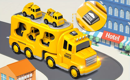 Construction Truck Toys for 3 4 5 Boys, 5-In-1 Kids Carrier Construction Trucks Cars for Boy Toys Birthday, Car Trucks Friction Power Toys with Light And Sound