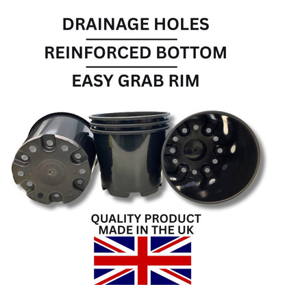10x 15L Heavy Duty Containers Pots | Durable Recycled Plastic Plant Pots Made in the UK for Indoor & Outdoor Gardening | Includes Drainage Holes | Great for Compost or Hydroponics | Tomatoes, Vegetables, Beans, Potatoes, Flowers, Shrubs, Succulents, Herbs