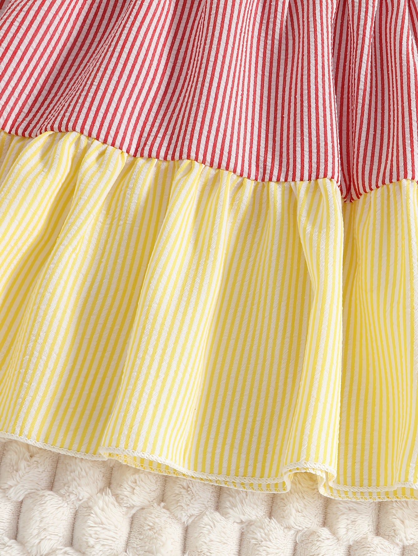 New Summer Style Girls' Colorblock Striped Dress, Cute Flutter Sleeve Dress, Summer Casual Dress, Summer Children's Clothing, Casual Daily Wear, Sweet and Adorable Girls' Dress, Girls' Clothes, Easter