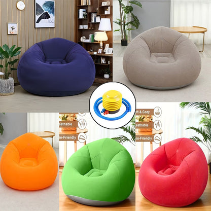 Inflatable Lazy Sofa Plush PVC Thick Bottom Outdoor Indoor Portable Folding Single Air Chair 1pc