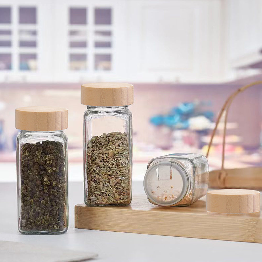 24pcs Glass Spice Jars Bamboo and Plastic Lids Storage Bottles Containers Pots Seasonings Container Canister with Shaker Lids