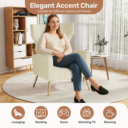 Sofa with Comfortable Cushion, Wing Chair with Pillow, Office Reception Chair, Golden Metal Legs, Padded Seat, Lounge Couch Armchair, Recliner Chair for Office, Living Room And Bedroom
