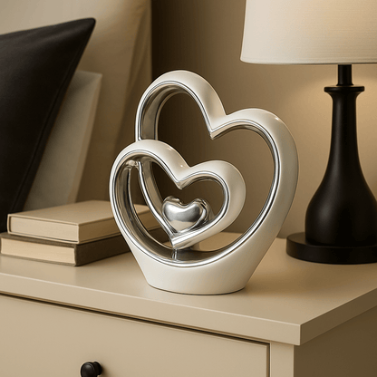 25.5cm Silver Heart Statue – Modern Ceramic Heart Ornament & Decorative Sculpture for Home, Shelf & Table Décor | Elegant Gift for Weddings, Anniversaries & Housewarmings