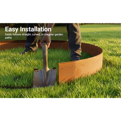Heavy Duty Corten Steel Lawn Edging 10m and 5m, 15cm High, 0.3mm Thick Pre-Aged Metal Garden Border, Strong & Flexible Landscape Edging, Gloves Included (15cm x 5m)