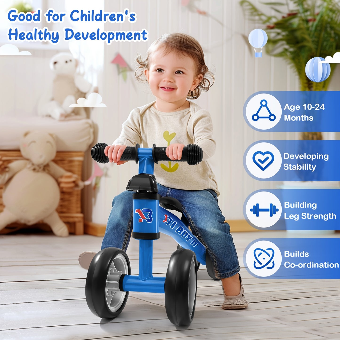 I Purchase a Baby Balance Bike That Is Lightweight And Designed for Toddlers, Featuring a Robust Frame And a Wide Base. It Comes in Four Colors: Pink, Red, Green, And Blue